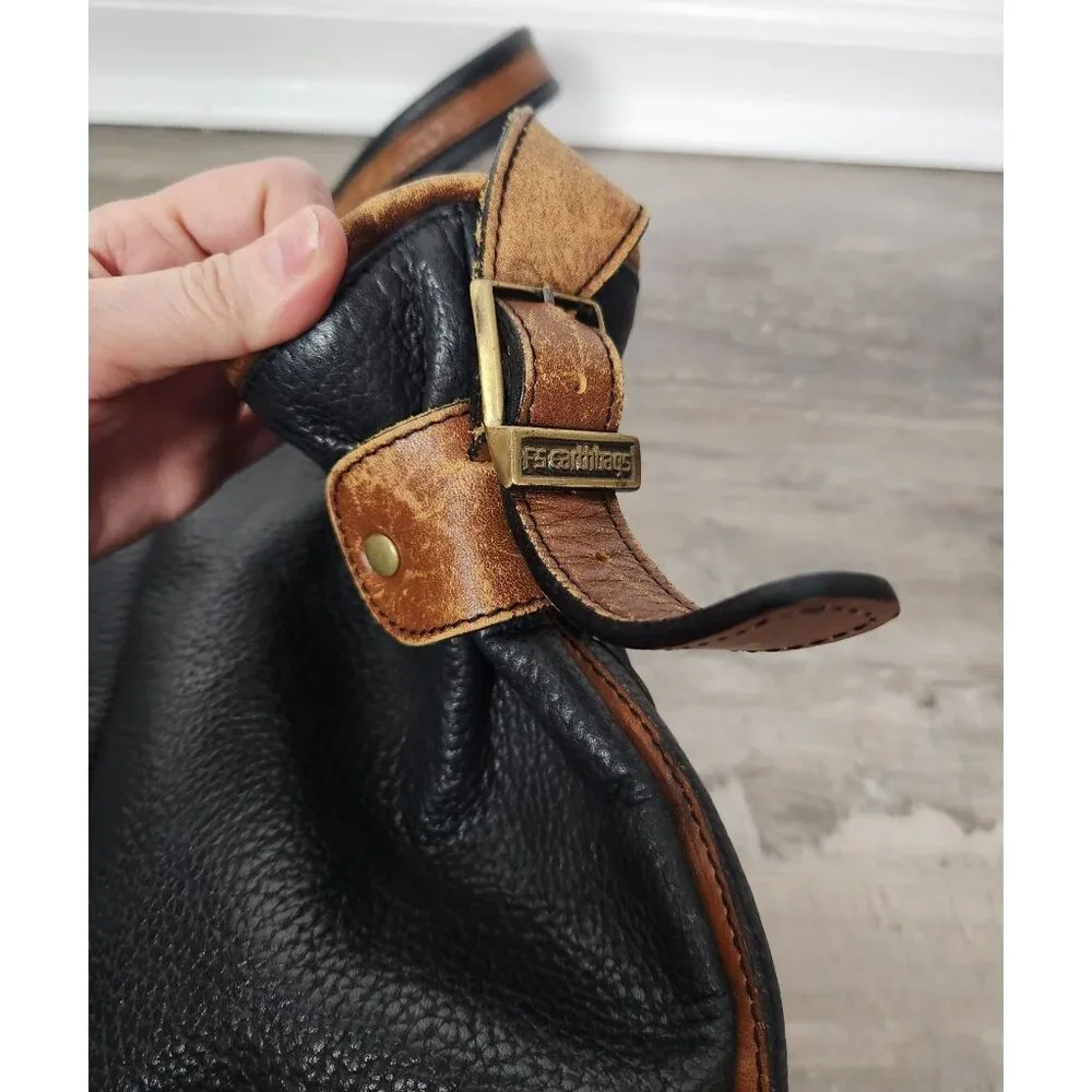 Earthbags Large Black & Brown Leather Tote / Messenger Bag